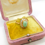Victorian 14ct Gold, Cabochon Turquoise & Opal Floral Cluster Ring Antique c1880
