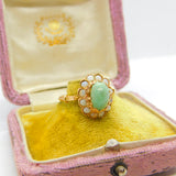 Victorian 14ct Gold, Cabochon Turquoise & Opal Floral Cluster Ring Antique c1880
