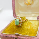 Victorian 14ct Gold, Cabochon Turquoise & Opal Floral Cluster Ring Antique c1880