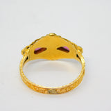 Victorian 15ct Yellow Gold, Emerald, Almandine Garnet, Seed Pearl Dress Ring Birmingham 1870