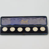 Edwardian Boxed Set Of Sterling Silver Halley's Comet Buttons Antique c1910