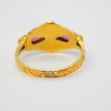 Victorian 15ct Yellow Gold, Emerald, Almandine Garnet, Seed Pearl Dress Ring Birmingham 1870