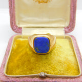 9ct Yellow Gold & Lapis Lazuli Set Square Signet Ring 1942 London Antique