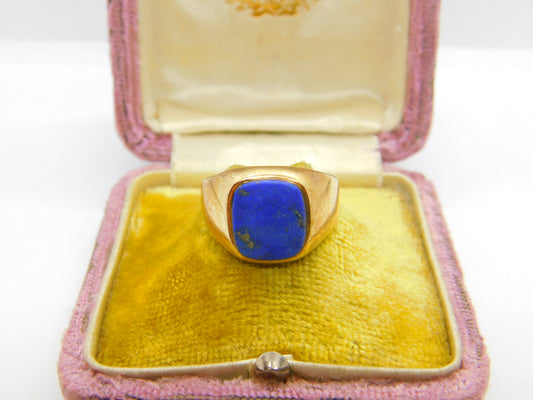 9ct Yellow Gold & Lapis Lazuli Set Square Signet Ring 1942 London Antique