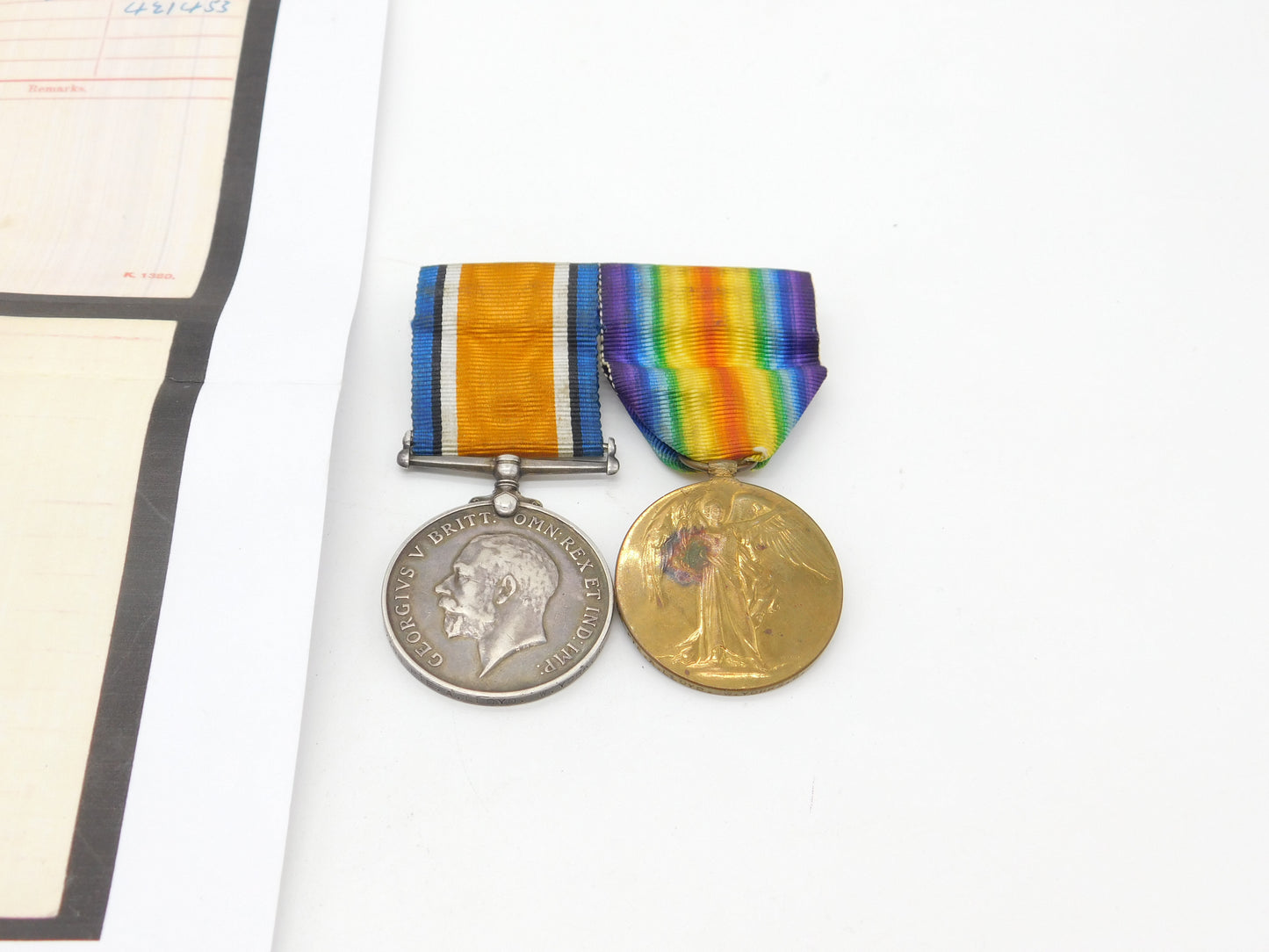 WW1 Medal Pair Service & Victory Medal with Paperwork 'Arthur Lloyd' 1918