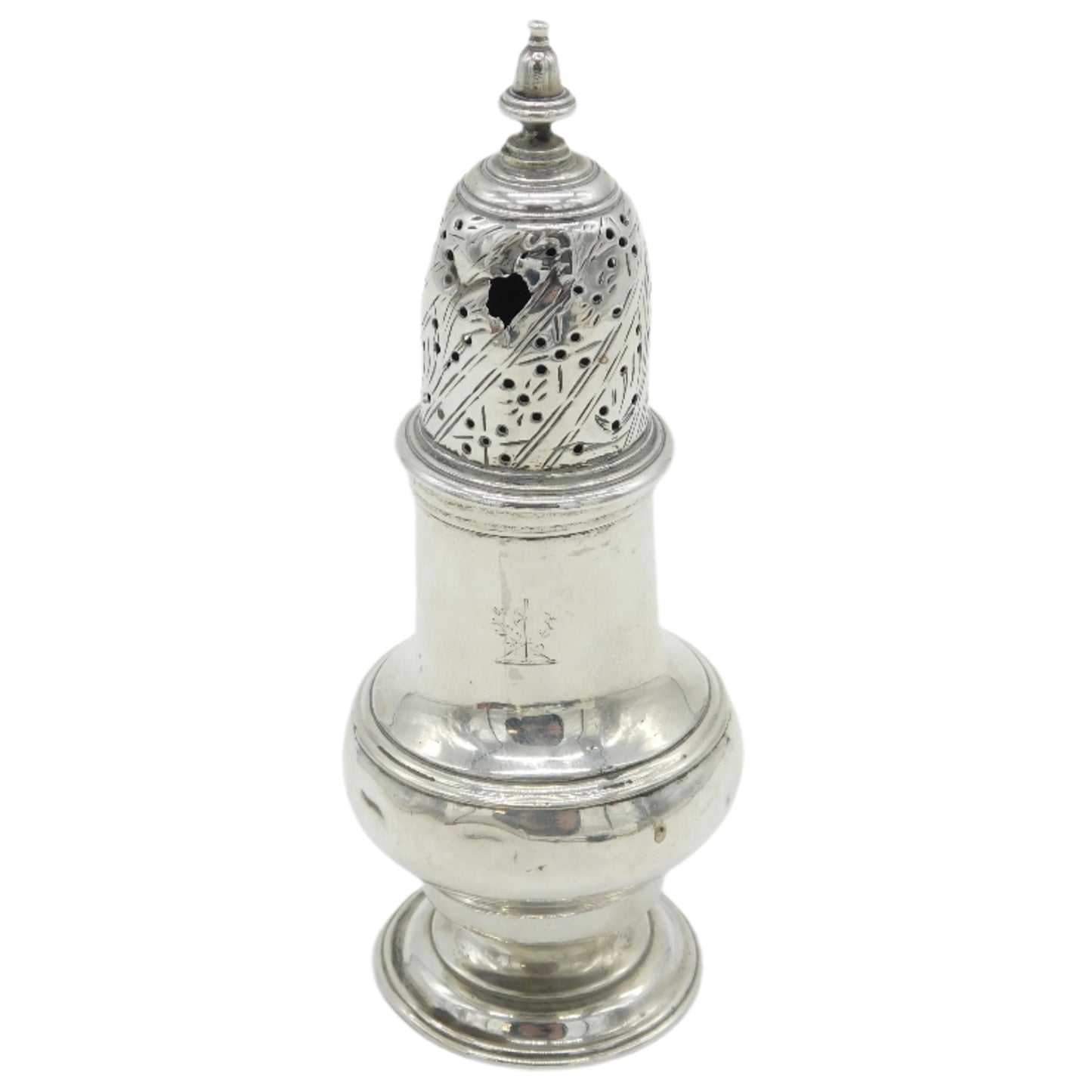 George III Sterling Silver Crested Muffineer Sugar Caster Antique 1766 London