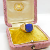 9ct Yellow Gold & Lapis Lazuli Set Square Signet Ring 1942 London Antique