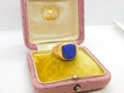 9ct Yellow Gold & Lapis Lazuli Set Square Signet Ring 1942 London Antique