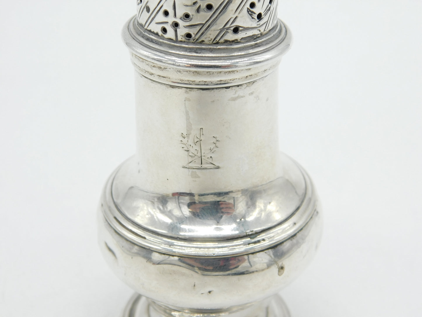 George III Sterling Silver Crested Muffineer Sugar Caster Antique 1766 London