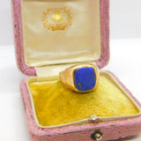 9ct Yellow Gold & Lapis Lazuli Set Square Signet Ring 1942 London Antique