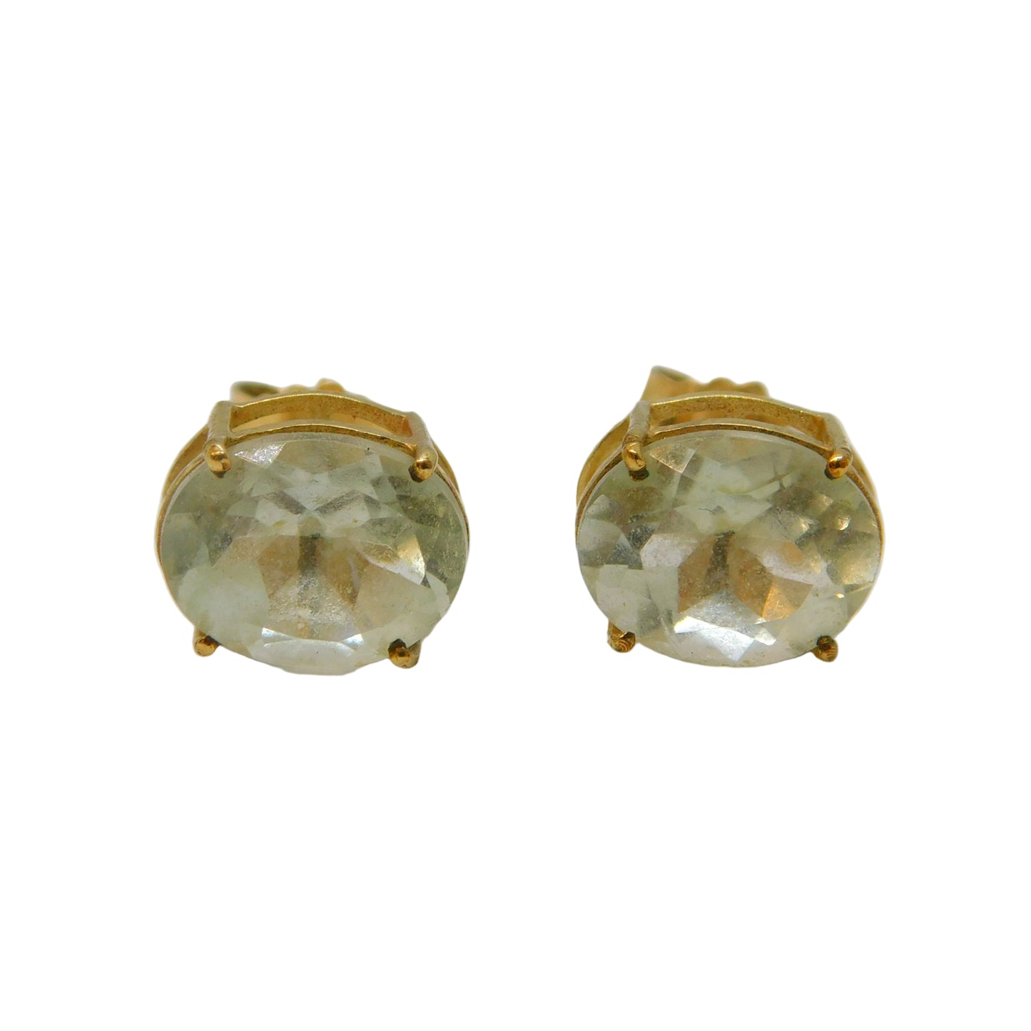 9ct Yellow Gold Faceted Blue Topaz Stud Earrings Vintage c1970