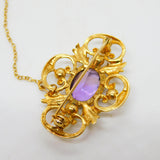 9ct Yellow Gold, Pearl & Amethyst Quatrefoil Floral Brooch Vintage 1972 London