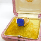 9ct Yellow Gold & Lapis Lazuli Set Square Signet Ring 1942 London Antique