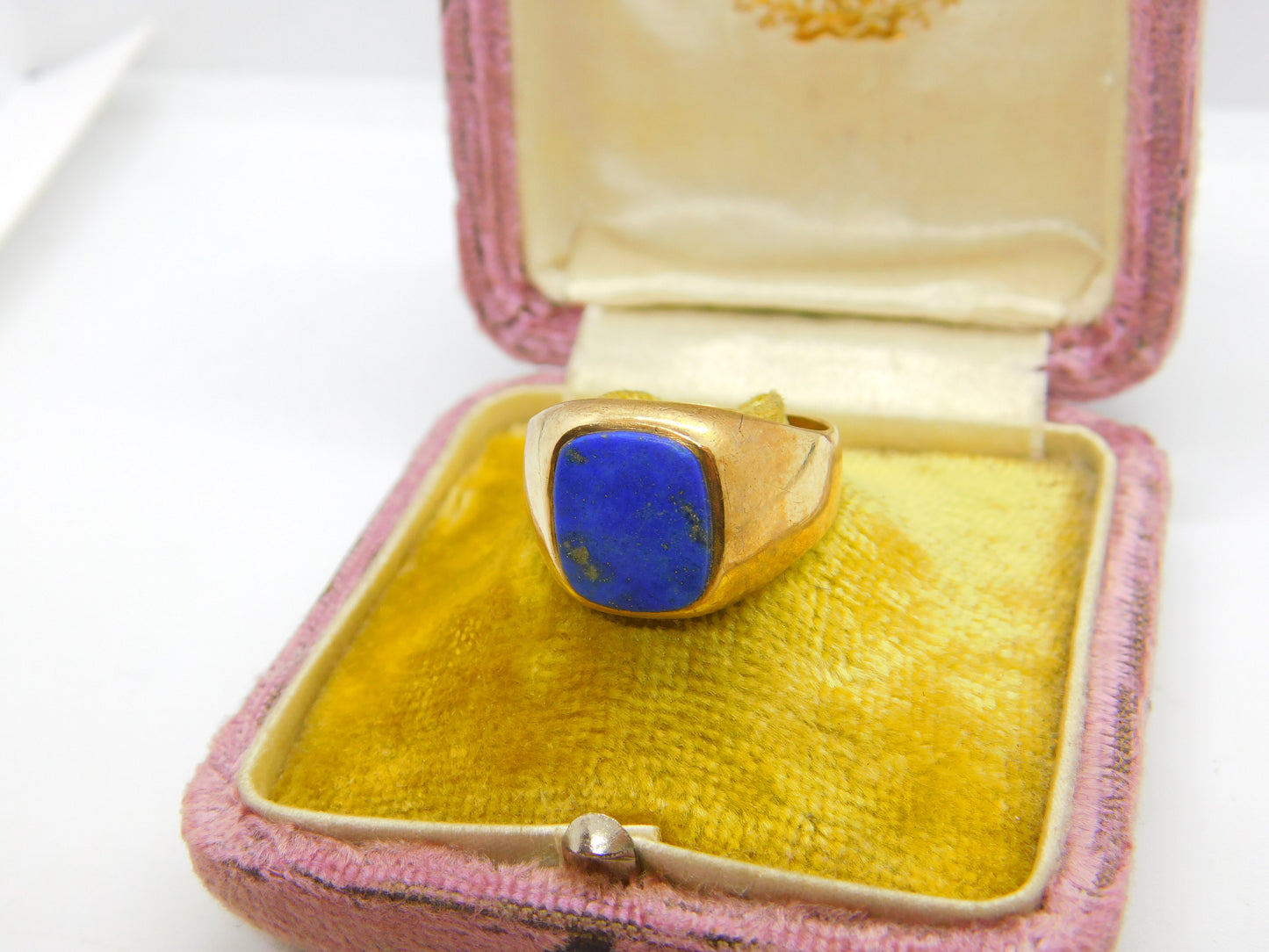 9ct Yellow Gold & Lapis Lazuli Set Square Signet Ring 1942 London Antique