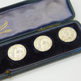 Edwardian Boxed Set Of Sterling Silver Halley's Comet Buttons Antique c1910
