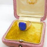 9ct Yellow Gold & Lapis Lazuli Set Square Signet Ring 1942 London Antique