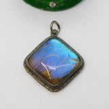 Sterling Silver Morpho Butterfly Wing Set Drop Pendant Antique c1930 Art Deco