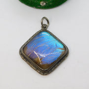 Sterling Silver Morpho Butterfly Wing Set Drop Pendant Antique c1930 Art Deco