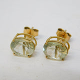 9ct Yellow Gold Faceted Blue Topaz Stud Earrings Vintage c1970