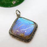 Sterling Silver Morpho Butterfly Wing Set Drop Pendant Antique c1930 Art Deco