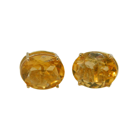 9ct Yellow Gold Orange Citrine Set Stud Earrings Vintage c1970