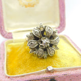Georgian 18ct Gold & Silver Set Old Mine Cut Diamond Floral Ring c1810 Antique