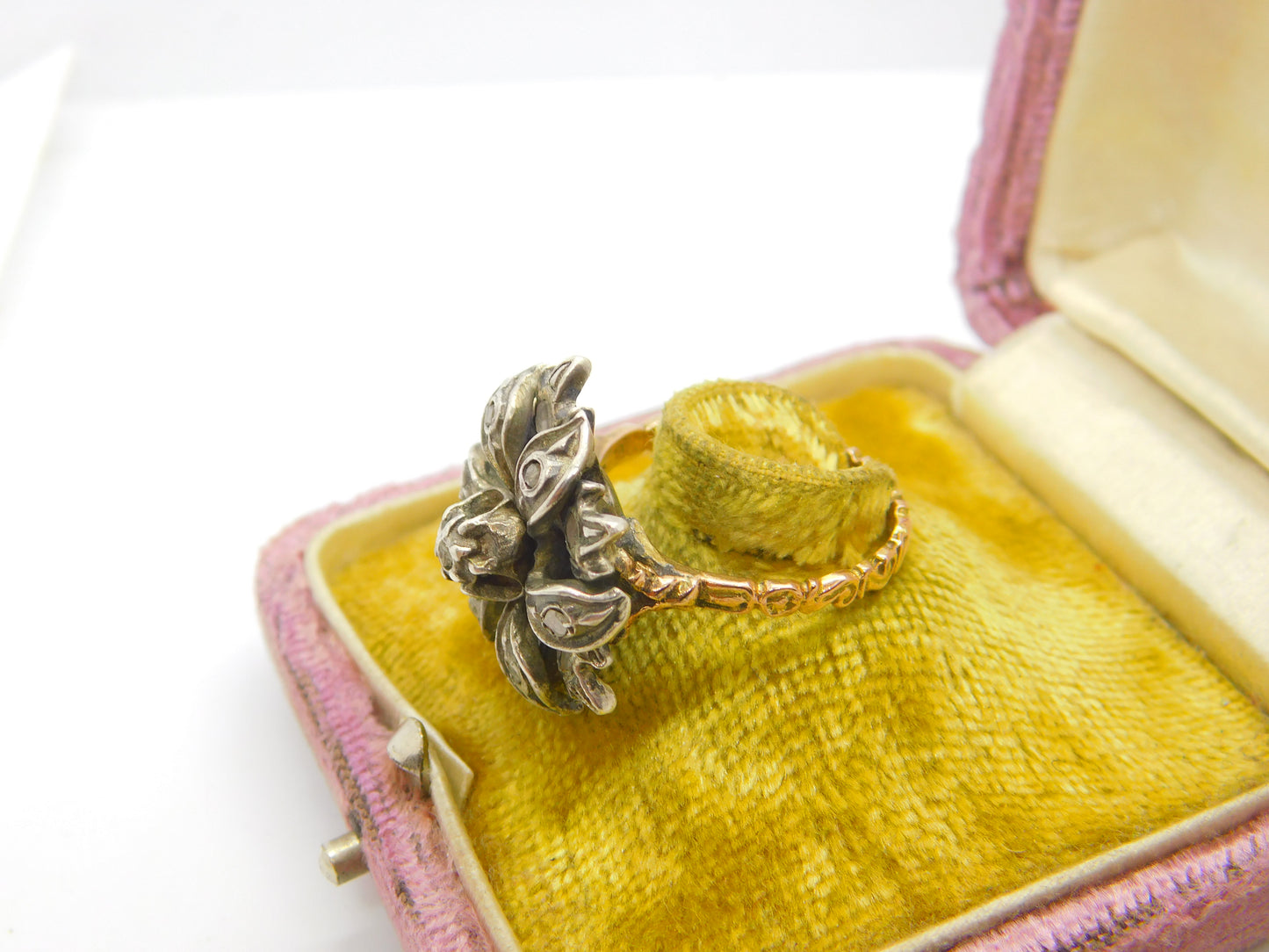 Georgian 18ct Gold & Silver Set Old Mine Cut Diamond Floral Ring c1810 Antique