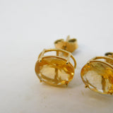 9ct Yellow Gold Orange Citrine Set Stud Earrings Vintage c1970