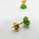 18ct Yellow Gold & Carved Nephrite Jade Floral Stud Earrings Vintage c1980
