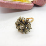 Georgian 18ct Gold & Silver Set Old Mine Cut Diamond Floral Ring c1810 Antique