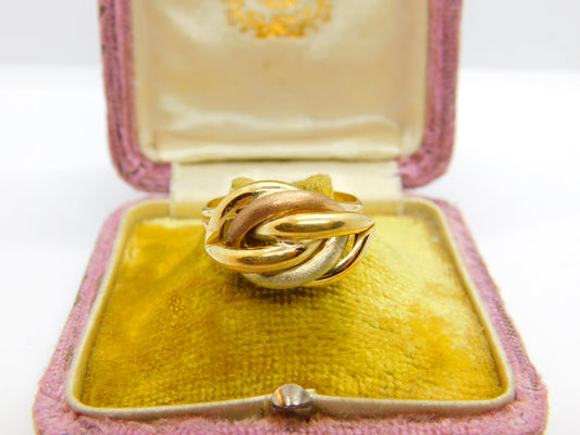 9ct Tri-Colour Gold Woven Knot Band Ring Vintage 2008 Birmingham Size U 1/2 UK