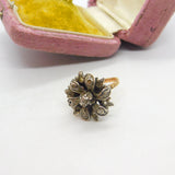 Georgian 18ct Gold & Silver Set Old Mine Cut Diamond Floral Ring c1810 Antique