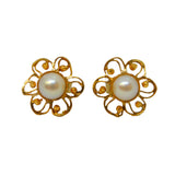 19th Century 18ct Gold Pearl Set Filigree Stud Earrings Antique c1890