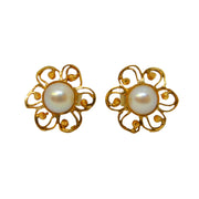19th Century 18ct Gold Pearl Set Filigree Stud Earrings Antique c1890