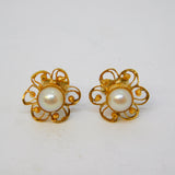 19th Century 18ct Gold Pearl Set Filigree Stud Earrings Antique c1890