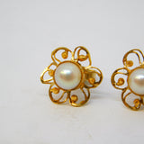 19th Century 18ct Gold Pearl Set Filigree Stud Earrings Antique c1890