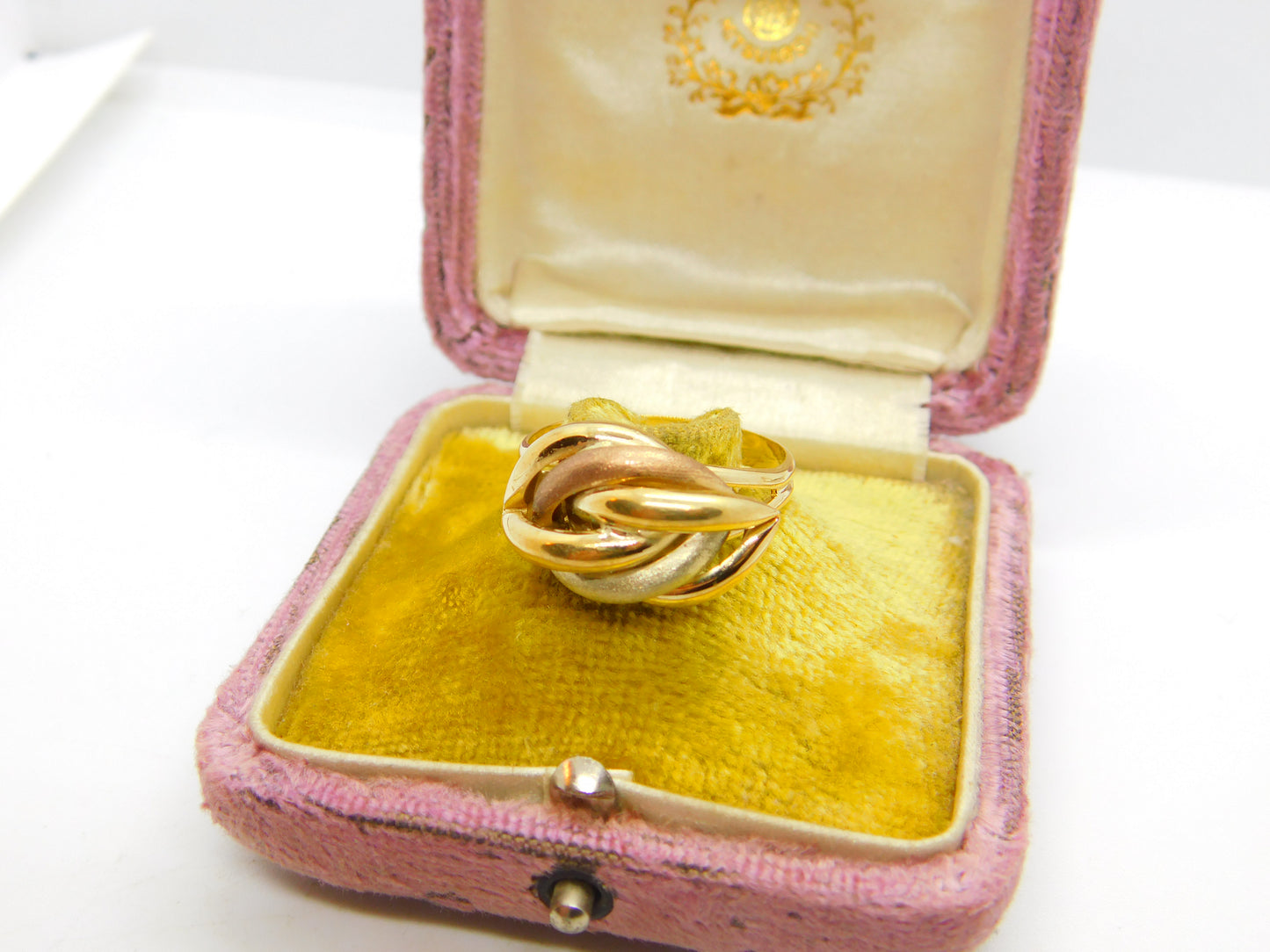 9ct Tri-Colour Gold Woven Knot Band Ring Vintage 2008 Birmingham Size U 1/2 UK