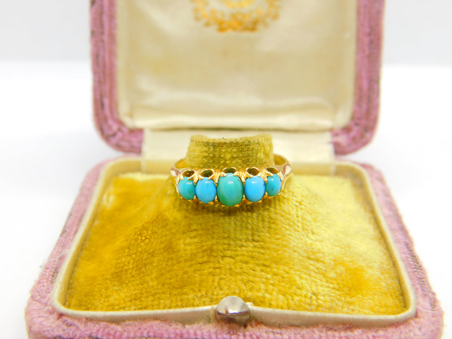 Victorian 18ct Yellow Gold Five-Stone Cabochon Turquoise Band Ring c1890 Antique