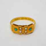 Victorian 15ct Yellow Gold, Turquoise & Pearl Floral Dress Ring Antique 1880