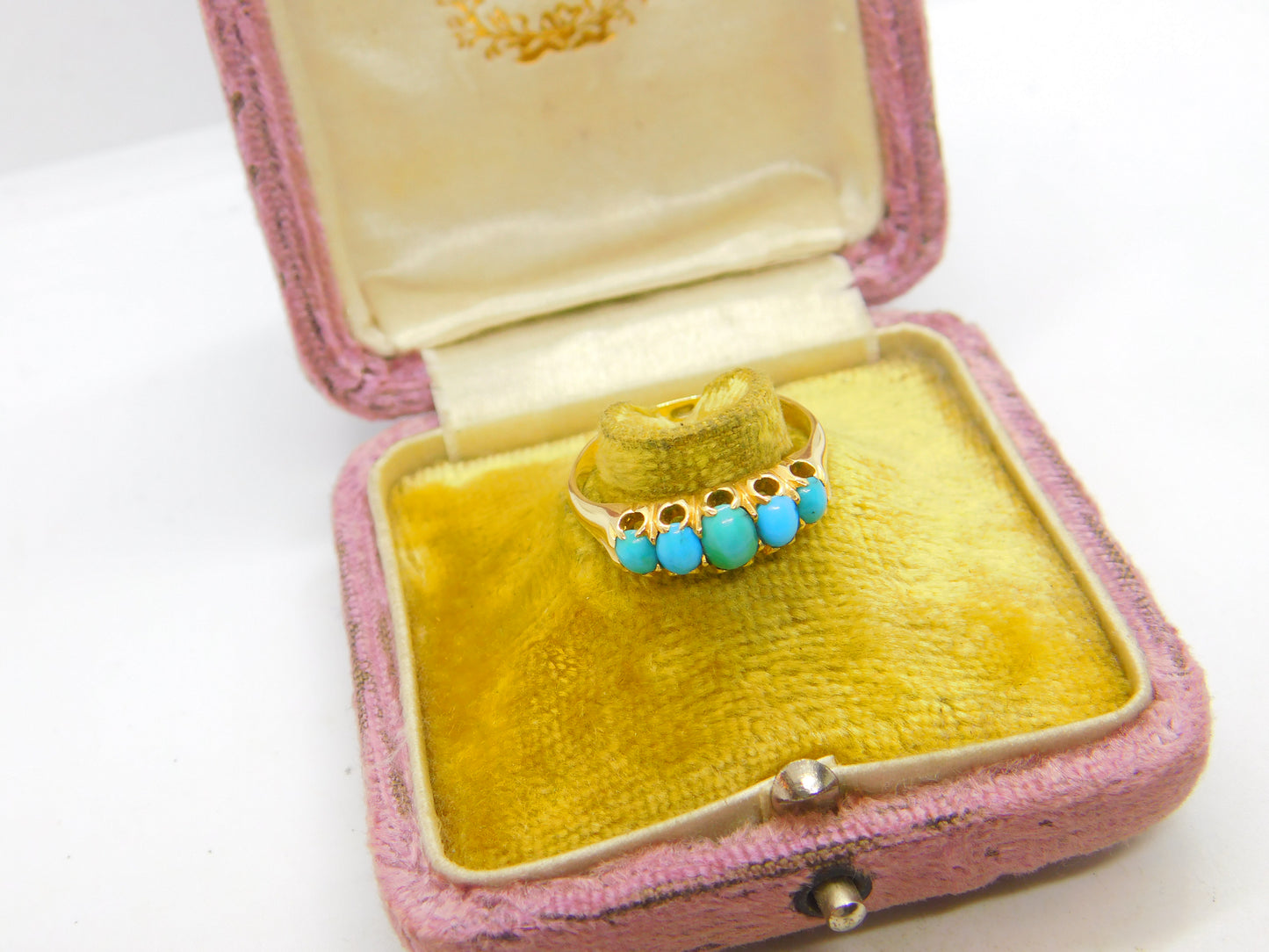 Victorian 18ct Yellow Gold Five-Stone Cabochon Turquoise Band Ring c1890 Antique