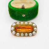 George III 9ct Gold, Pearl & Foil Back Citrine Mourning Brooch Antique c1820