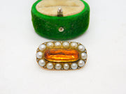 George III 9ct Gold, Pearl & Foil Back Citrine Mourning Brooch Antique c1820
