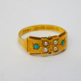 Victorian 15ct Yellow Gold, Turquoise & Pearl Floral Dress Ring Antique 1880
