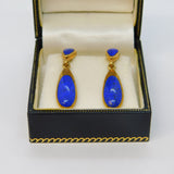 Pair of 9ct Yellow Gold & Lapis Lazuli Drop Stud Earrings Vintage Sheffield