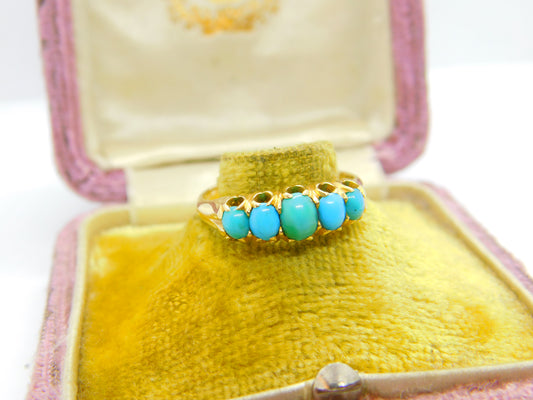 Victorian 18ct Yellow Gold Five-Stone Cabochon Turquoise Band Ring c1890 Antique