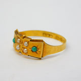 Victorian 15ct Yellow Gold, Turquoise & Pearl Floral Dress Ring Antique 1880
