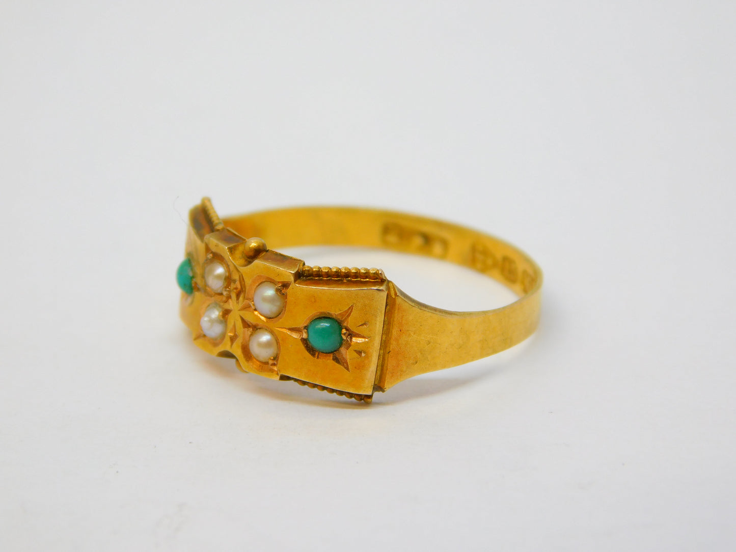 Victorian 15ct Yellow Gold, Turquoise & Pearl Floral Dress Ring Antique 1880