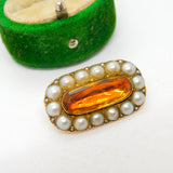 George III 9ct Gold, Pearl & Foil Back Citrine Mourning Brooch Antique c1820