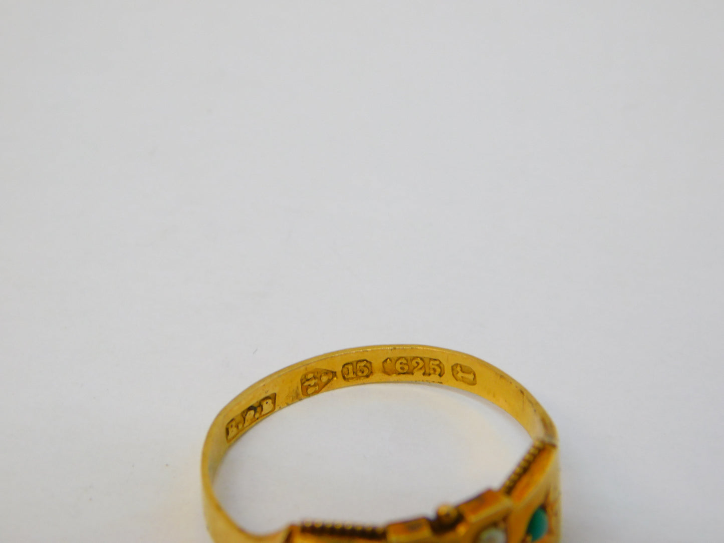 Victorian 15ct Yellow Gold, Turquoise & Pearl Floral Dress Ring Antique 1880