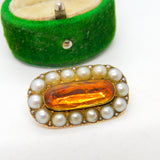 George III 9ct Gold, Pearl & Foil Back Citrine Mourning Brooch Antique c1820